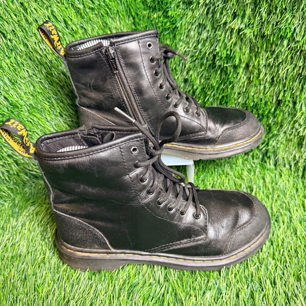 Dr. Martens 1460 Overlay Black Leather Lace Up Side Zip Boots Womens 5‎ Mens 4